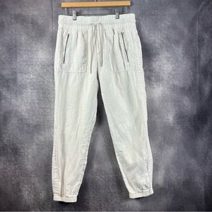 Athleta White‎ Cabo Linen Leopard Print Zip Pockets Joggers Pants Womens Size 8